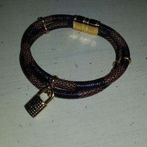 2 lines leather bangle - brown